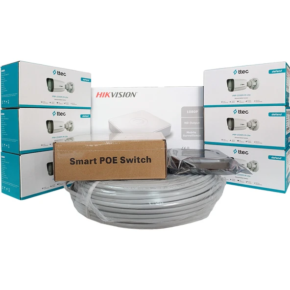 Hikvision 6'lı İP Güvenlik Kamerası Seti, Mikrofonlu, Uzaktan İzleme, Gece Görüş ürün görseli 1