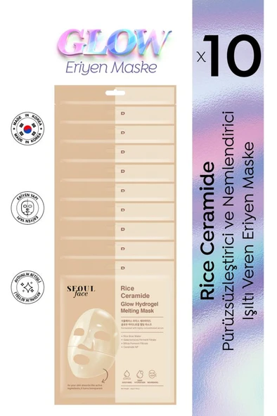 Dermal Seoul Face Pirinç Seramid Hidrojel Nemlendrici Eriyen Kore Maskesi 34 gr. 10 Adet ürün görseli 1