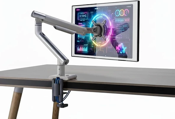 NPO STD49012UW 17"-32" Ultra Slim Alüminyum Monitör Kolu, 2xUSB Portlu Amortisörlü VESA Tutucu, Ergonomik 360 Pivot (9kg) Outlet ürün görseli 1