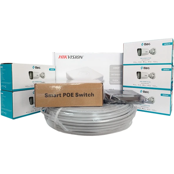 Hikvision 5'li İP Güvenlik Kamerası Seti, Mikrofonlu, Uzaktan İzleme, Gece Görüş ürün görseli 1