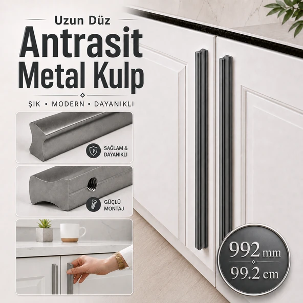 Özen 992 mm 99.2 cm Süper Antrasit Mobilya Kulp Uzun Çekmece Dolap Kapak Kulpu Modern Metal Tasarım ürün görseli 1