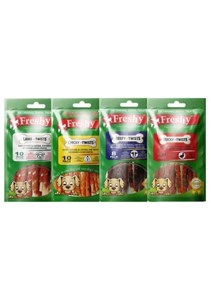 Freshy Kurutulmuş Sığır Ördek Tavuk Kuzu Etli Twist Köpek Ödül Kemiği Karışık 4 Paket ürün görseli 1