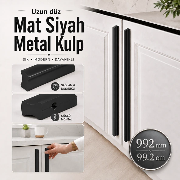 Özen 992 mm 99.2 cm Mat Siyah Mobilya Kulp Uzun Çekmece Dolap Kapak Kulpu Modern Metal Tasarım ürün görseli 1