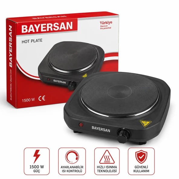 BAYERSAN Tek Gözlü Elektrikli Ocak – Pleytli, 1500W, Taşınabilir Set Üstü ürün görseli 1