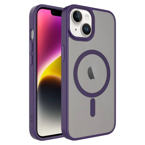 Mobify Mobil Aksesuarda Devrim iPhone 14 Magsafe Özellikli ve Renkli Şık Premium Silikon Kılıf MLK/Flet Derin Mor ürün görseli 1