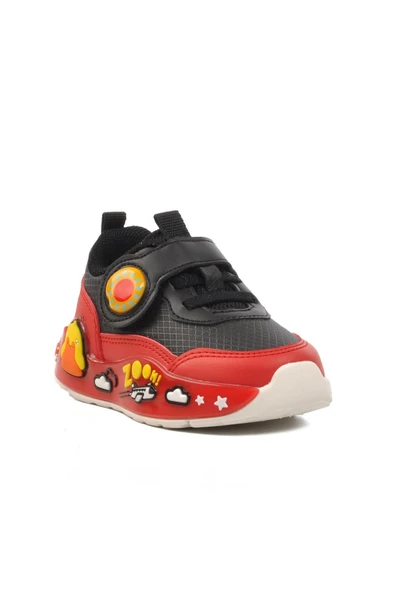 1739-B Siyah-Kırmızı Unisex Çocuk Cırtlı Sneaker ürün görseli 1