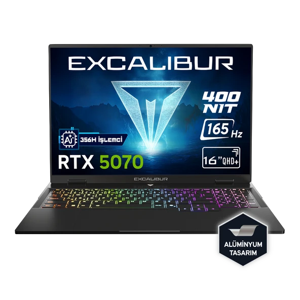Excalibur G915 AI Intel Core Ultra 7-356H 32GB 2TB RTX5070 165HZ 16" Freedos Gaming Laptop G915.356H-DN70X-C ürün görseli 1