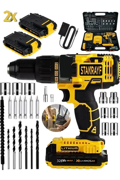 STANRAFY Alman E-tech 258 Vf 25 Ah Çift Çelik Şanzıman Bakır Sargılı Çift Akülü Şarjlı Vidalama Matkap ürün görseli 1
