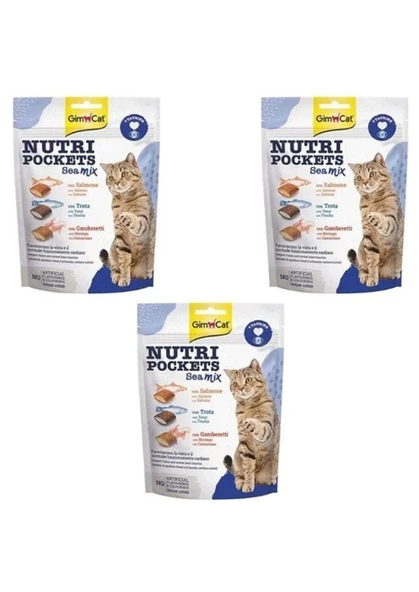GimCat Nutripockets Sea Mix Somonlu Ve Karidesli Kedi Ödülü 150 Gr X 3 Adet ürün görseli 1