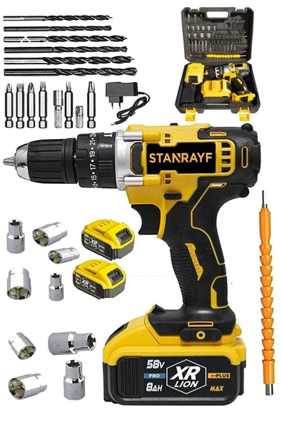 stanrayf Germany 58 V 10 Ah Çift Metal Şanzıman Bakır Sargılı Çift Akülü Şarjlı Matkap Vidalama 27 Parça Set ürün görseli 1