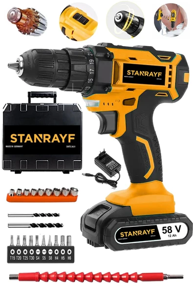 stanrayf Alman W-Power Darbeli 298 Vf 20 Ah Çelik Şanzıman Bakır Sargılı Çift Akülü Darbeli Vidalama Matkap ürün görseli 1