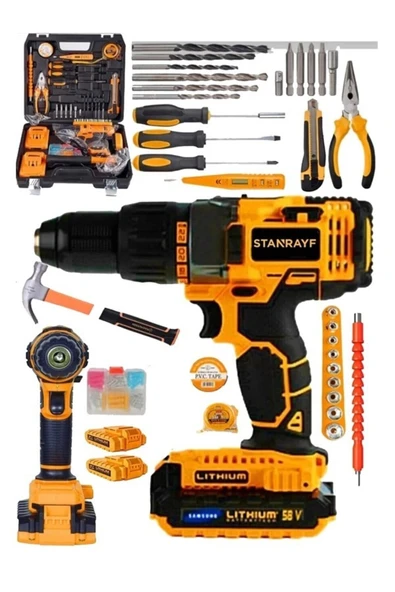 stanrayf Germany Technology 98 V 12 Ah Darbeli Lion Çift Akülü Metal Şanzıman Turbo Şarjlı Matkap Komple Set ürün görseli 1