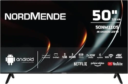 Nordmende 50NM1105 Frameless 4K Ultra HD 50" 127 Ekran Uydu Alıcılı Android Smart LED TV ürün görseli 1