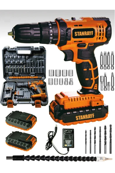 stanrayf Germany 58 V 8 Ah Çift Metal Şanzuman Bakır Sargılı Çift Akülü Şarjlı Matkap Vidalama 27 Parça Set ürün görseli 1