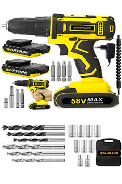 stanrayf Alman 58 V 8 Ah Darbeli Metal Dişli Şanzıman Çift Akülü Şarjlı Vidalama Matkap 24 Prc Set ürün görseli 1
