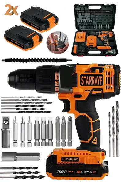 stanrayf Alman H-TECH 2450 Çelik Şanzıman Çelik Dişli Çift Akülü Şarjlı Darbeli Vidalama Matkap Yardımcı Set ürün görseli 1