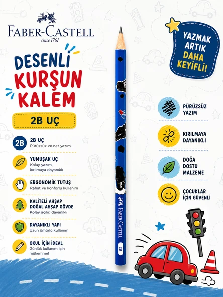 Faber-Castell City Squad Desenli kurşun kalem 2B Kaliteli Yuvarlak Gövde 1 Adet ürün görseli 1