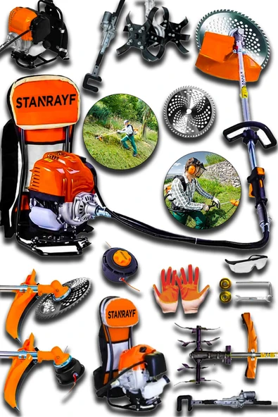 stanrayf Alman 16 Hp Çelik Şanzıman Benzinli Sırt Tipi Tırpan Motoru Zeytin Silkme Çapalama Ot Çalı Çim Biçme ürün görseli 1