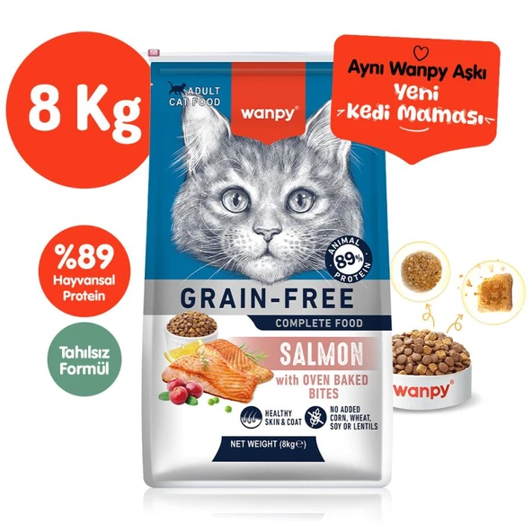 Wanpy Kısırlaştırılmış Somon Ve Ton Balıklı  Tahılsız Yetişkin Kedi Maması 8 kg ürün görseli 1