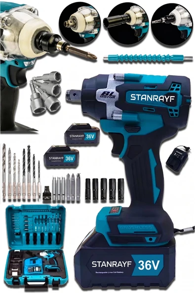 stanrayf Alman 36 V 560NM Çelik Şanzıman BL Kömürsüz Motor 1/2 Somun Sökme Sıkma Makinesi Bijon Sökme Torklu Matkap ürün görseli 1