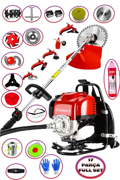 stanrayf Alman 20HP MG900 17 Parça Sırt Tipi Benzinli Tırpan Ot Çalı Çim Biçme Toprak Eşeleme Akrobat Çapalama Makinesi ürün görseli 1
