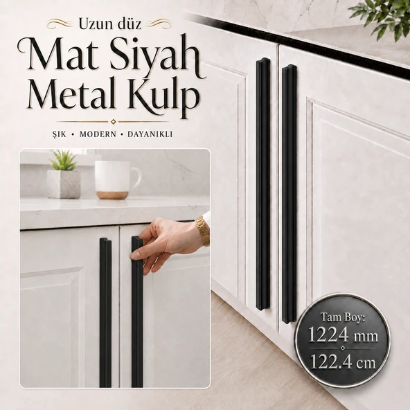 Özen 992 mm 99.2 cm 1224 mm 122.4 cm Mat Siyah Mobilya Kulp Uzun Çekmece Dolap Kapak Kulpu Kulbu ürün görseli 1