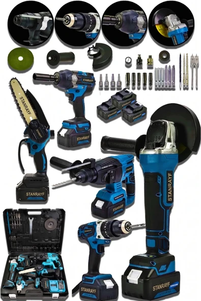 stanrayf ALMAN H-Tech 5Li Set Kömürsüz Motor 3x Akü Taşlama Somun Sıkma Kırıcı Delici Matkap & Dal Budama Testere Makinesi ürün görseli 1
