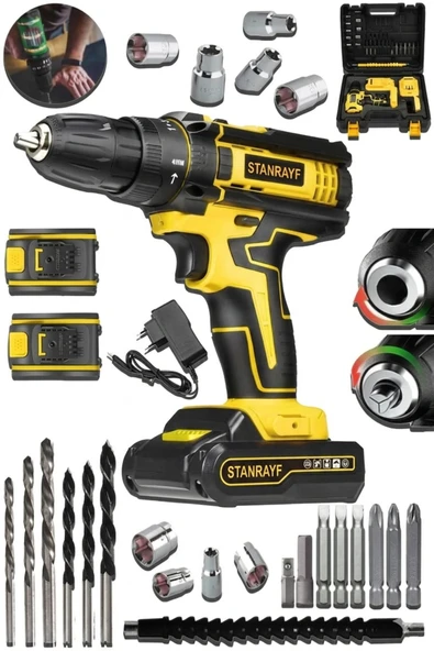 stanrayf Alman V-tech DG24 Çelik Şanzıman Bakır Sargılı Çift Akülü Şarjlı Darbeli Vidalama Matkap ürün görseli 1