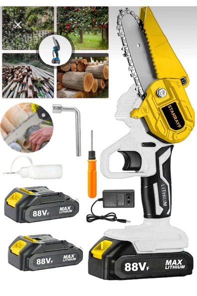 stanrayf Alman 88 V 10 Ah Dal Ağaç Odun Kesme Budama Testere Bıçkı Makinesi Çift Akülü Taşıma Çantalı ürün görseli 1