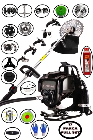 stanrayf Alman 20hp 17 Parça Çelik Piston Benzinli Sırt Tipi Tırpan Toprak Eşeleme Akrobat Çapalama + Ot Çalı Çim Biçme Makinesi ürün görseli 1