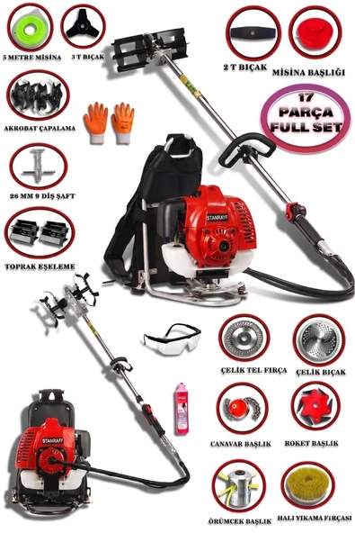 stanrayf Alman Turbo Soğutuculu MG980 17 Parça Arazi Tipi Ağır Hizmete Uygun Sırt Tırpan + Çapala + Toprak Eşeleme + Çim Biçme 17 Parça Aksesuar ürün görseli 1