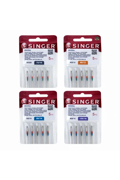 SİNGER Universal Dikiş Makinesi İğnesi Seti 4 Paket (20 Adet) 70/10 80/12 90/14 100/16 Gümüş ürün görseli 1