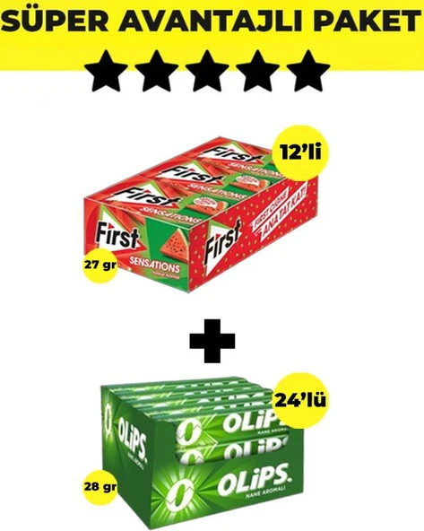 First Sensations Karpuz Aromalı Sakız (27gr x 12 Adet)- Olips Nane 24'lü Paket (28gr x 24 Adet) ürün görseli 1