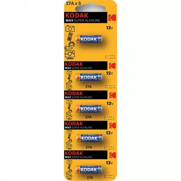Kodak 27A 12V Ultra Alkalin Pil 5'li Paket   Alarm ve Garaj Kumanda Pili ürün görseli 1