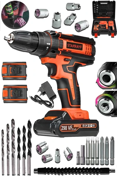 stanrayf Alman Coper 288 Vf 25 Ah Bakır Sargılı Çelik Şanzıman Çift Akülü Darbeli Vidalama Matkap ürün görseli 1