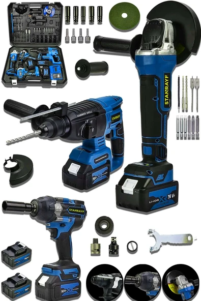 stanrayf Alman 798 V 30 AH Kömürüsüz Motor  Şarjlı 3Lü Set Kırıcı Delici Hilti Somun Sıkma Taşlama ürün görseli 1