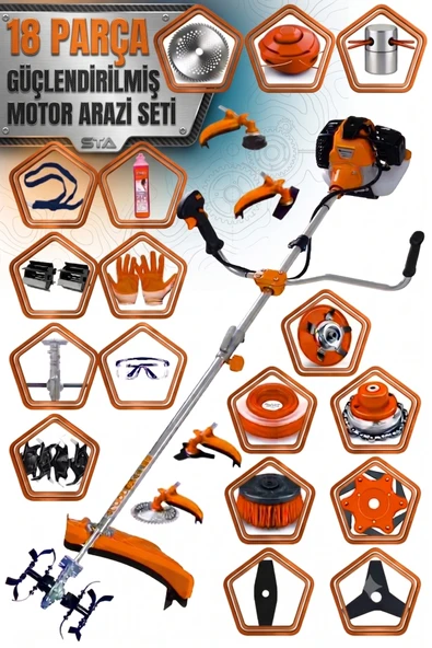 stanrayf Alman 20HP 18 Parça Güçlendirilmiş Motor Yan Tip Tırpan Çapalama + Toprak Eşeleme +Ot Çalı Çim Biçme Tırpanı ürün görseli 1