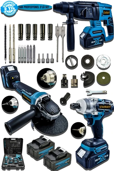 stanrayf Alman Kömürsüz Motor Darbeli 5'li Set Şarjlı Hilti Taşlama Somun Sıkma Akülü Vidalama Dal Budama ürün görseli 1
