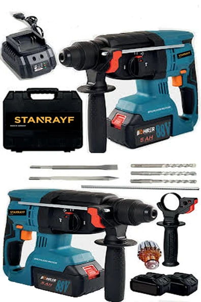 stanrayf Alman Teknoloji 88 Volt 10 Amper Kömürsüz Motor Çift Akülü Darbeli Şarjlı Kırıcı Delici Hilti Matkap ürün görseli 1