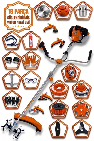 stanrayf Alman 20HP Çelik Piston 18 Parça Setli Toprak Çapalama Toprak Eşeleme ve Ot Çalı Çim Biçme Makinesi Tırpan ürün görseli 1