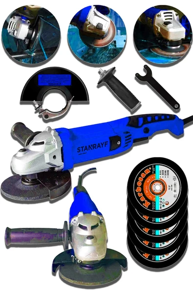 stanrayf Alman Bakır Sargılı 5800 W 115-125 Mm Devir Ayarlı Spiral Avuç Içi Kesme Ve Taşlama Makinası + 5 Taş ürün görseli 1