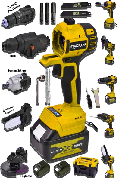 stanrayf Alman 598 Vf 25 Ah 5 Kafalı Süper Set Darbeli Matkap Testere Taşlama Somun Sökme Hilti Çift Akü ürün görseli 1