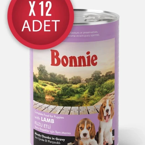Bonnie Kuzu Etli Sos İçinde Et Parçacıklı Yavru Köpek Konservesi 400g x 12 Adet ürün görseli 1