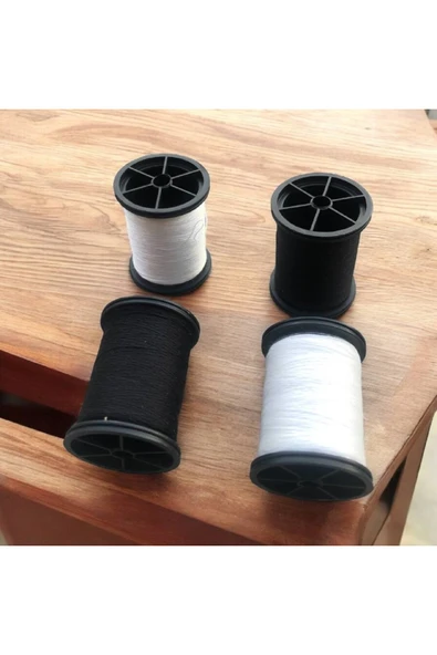 Balıklı %100 Polyester Dikiş Ipliği Kaliteli 2 Adet Farklı Makara Ip Dikiş İpi Siyah&Beyaz 2'Li Set ürün görseli 1