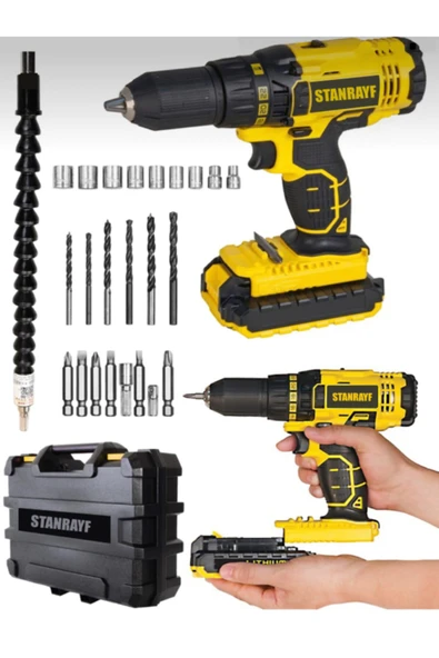stanrayf Germany Lion Otomatik Çelik Şanzman 58 W 6ah Çift Aklü Darbeli Şarjlı Matkap 27 Pcs Uç Set ürün görseli 1