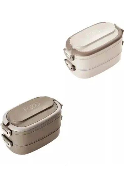 Vagonlife 1140 ML 2 Kat Paslanmaz Çelik Çorba Kaseli Bento Lunch Box Bej ürün görseli 1