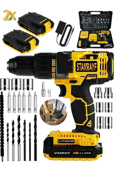 stanrayf Alman E-tech St-348 /30 Çift Çelik Şanzıman Bakır Sargı Çift Akülü Şarjlı Vidalama Matkap Tam Prof ürün görseli 1