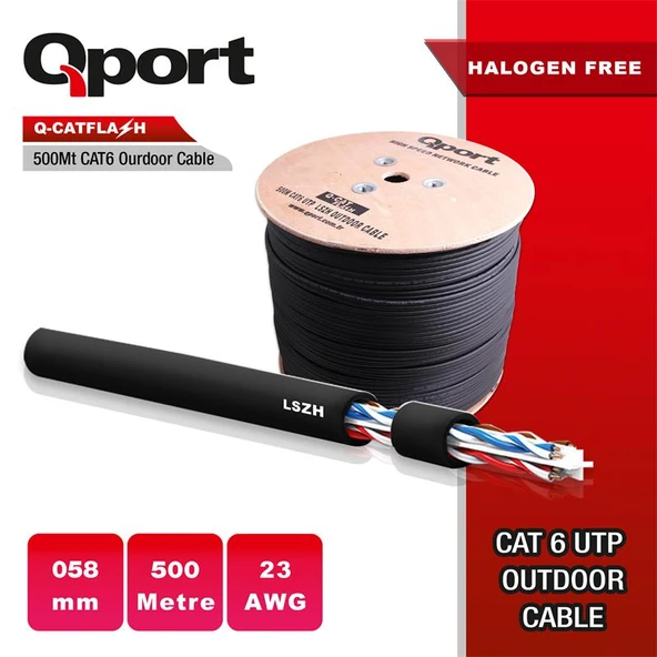 QPORT Q-CATFLASH 500 METRE LSZH CAT6 OUTDOOR 23AWG 0.58MM YANMAZ KABLO (HALOGEN FREE) ürün görseli 1