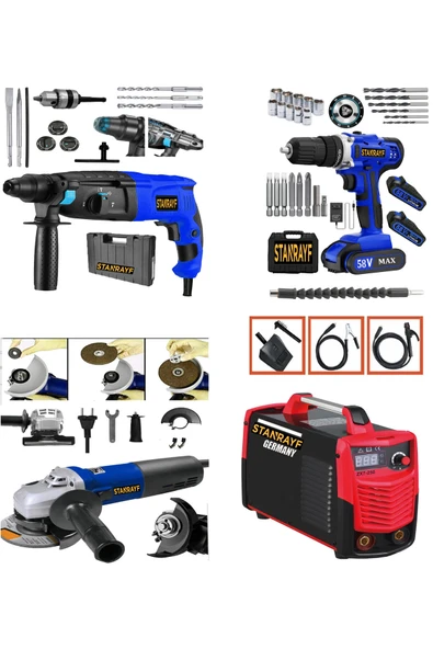stanrayf Alman 4 Lü Set Invertör Kaynak Kırıcı Delici Hilti Şarjlı Matkap Spiral Ultra Prof Set Usta Seti ürün görseli 1