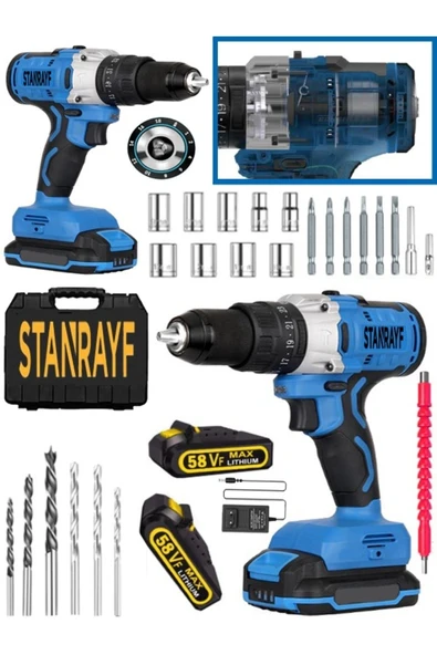 stanrayf Alman Teknoloji Coper 58 V 10 Ah Bakır Sargı Çelik Şanzıman Çift Akülü Şarjlı Matkap Ve Vidalama Set ürün görseli 1